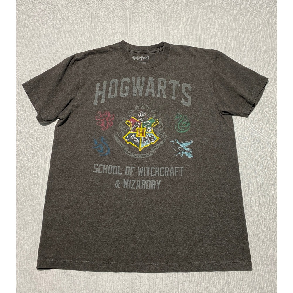 Harry Potter Hogwarts School of Witchcraft & Wizardry Graphic Tee Mens‎ L Gray